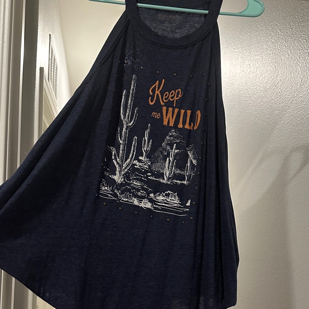 Shyanne Navy Tank Top with Orange and White Print